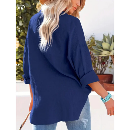 Alifair | Damen Bluse in Unifarbe mit Knopfleiste & Hemdkragen – Elegante Langarmbluse mit Brusttasche für Büro & Freizeit