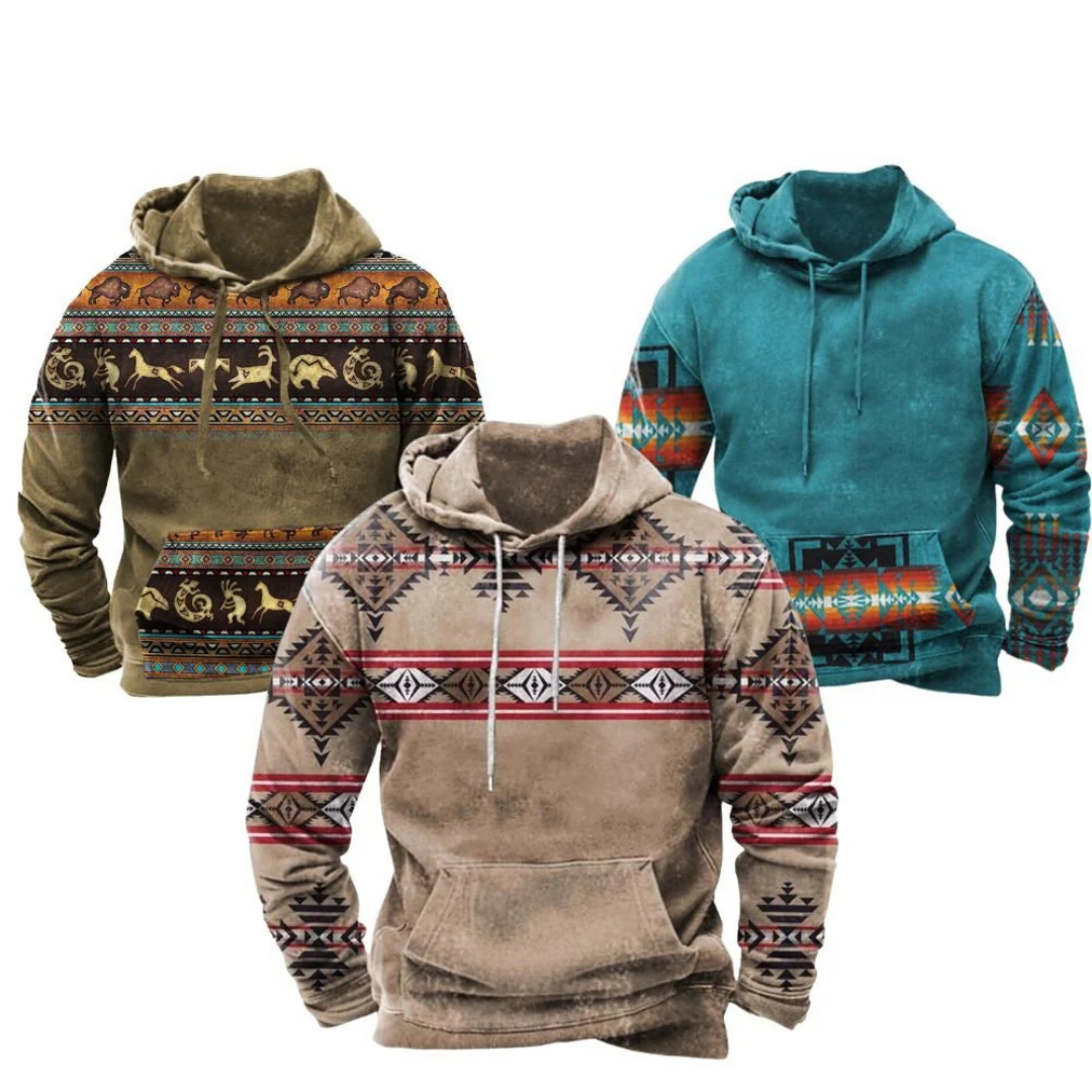 Brayden | Herren Tribal Hoodie Longline mit Kängurutasche | Lässiger Streetwear-Pullover