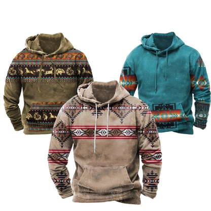 Brayden | Herren Tribal Hoodie Longline mit Kängurutasche | Lässiger Streetwear-Pullover