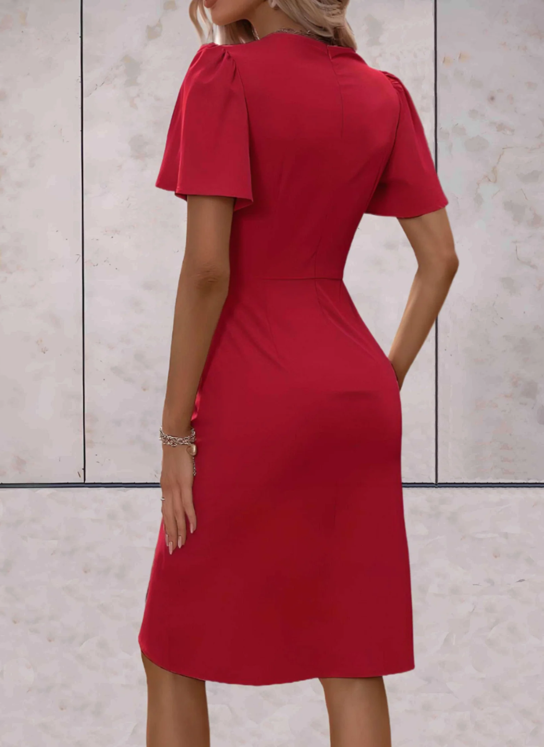 Sienna | Elegantes V-Ausschnitt Kleid mit Puffärmeln für Sommer, Büro & Alltag