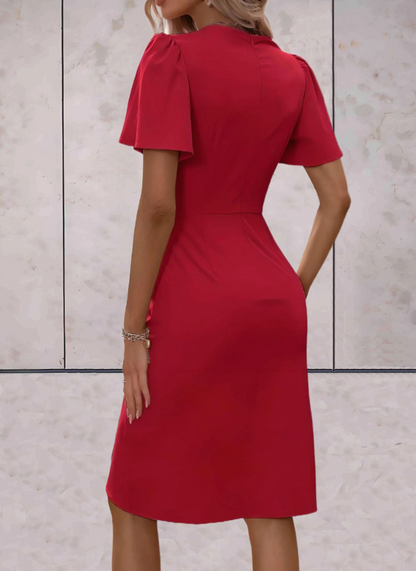 Sienna | Elegantes V-Ausschnitt Kleid mit Puffärmeln für Sommer, Büro & Alltag