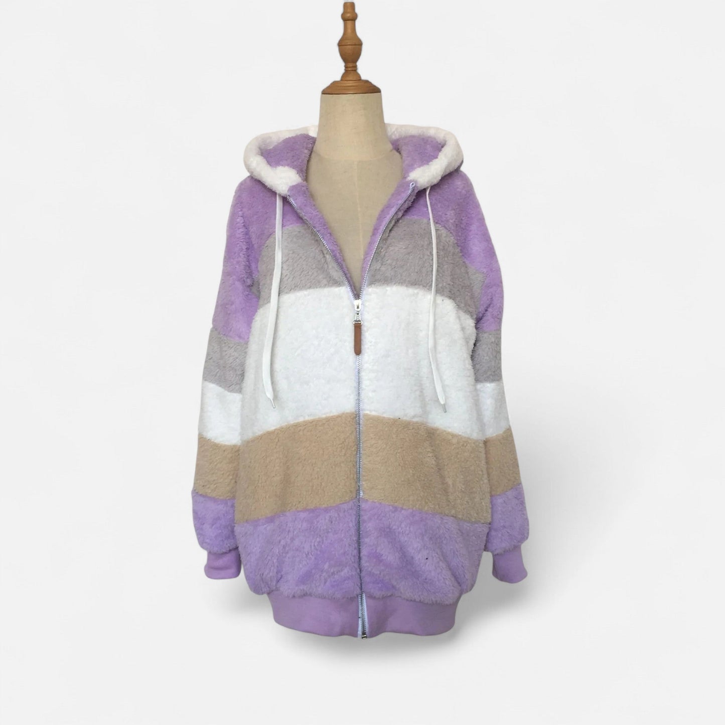 Triswina | Damen Oversized Jacke mit Kapuze – Gestreifte Herbst/Winter Eleganz