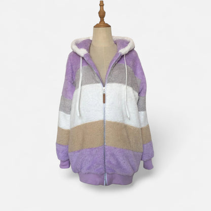 Triswina | Damen Oversized Jacke mit Kapuze – Gestreifte Herbst/Winter Eleganz