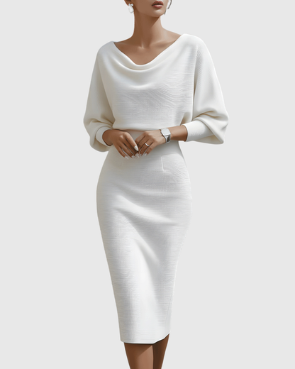 Damen Midikleid – Elegantes Kleid mit Drapierung und fließender Passform