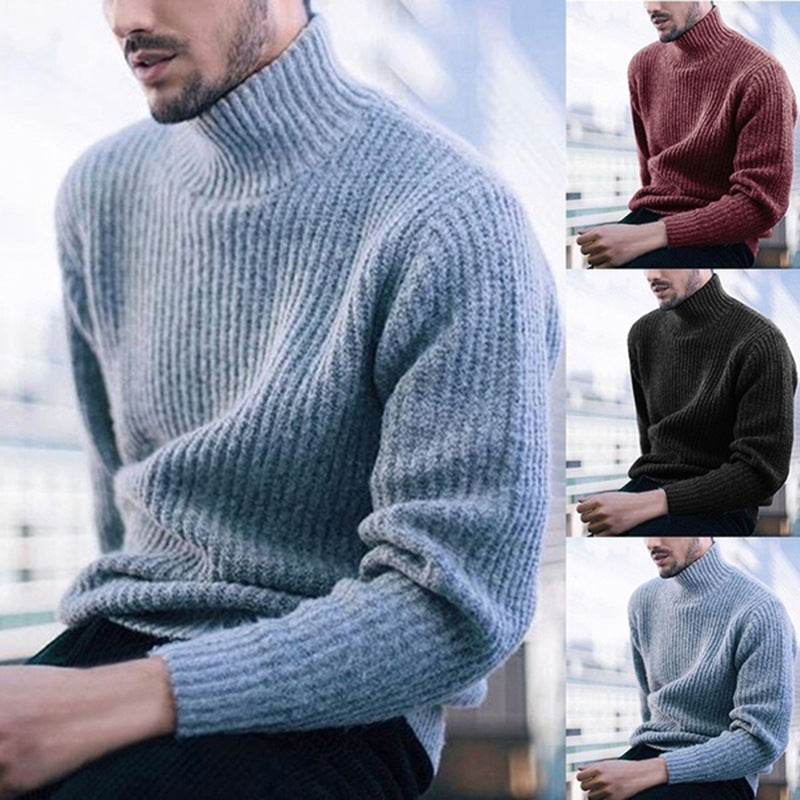 Herren Strickpullover mit hohem Kragen | Feines Rippmuster | Warm & Stilvoll