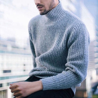 Herren Strickpullover mit hohem Kragen | Feines Rippmuster | Warm & Stilvoll