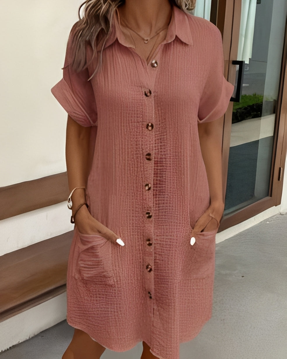 Damen Hemdkleid mit einreihiger Knopfleiste – Lockeres Sommerkleid für Alltag, Urlaub und entspannte Outfits