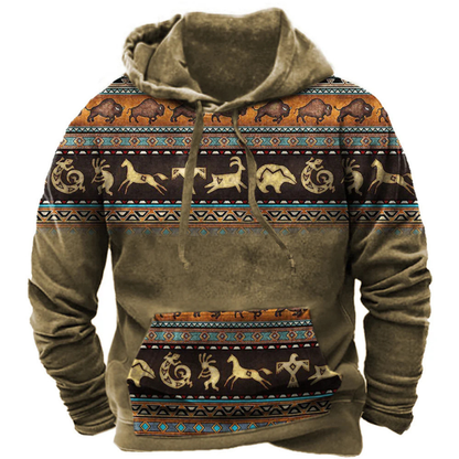 Brayden | Herren Tribal Hoodie Longline mit Kängurutasche | Lässiger Streetwear-Pullover