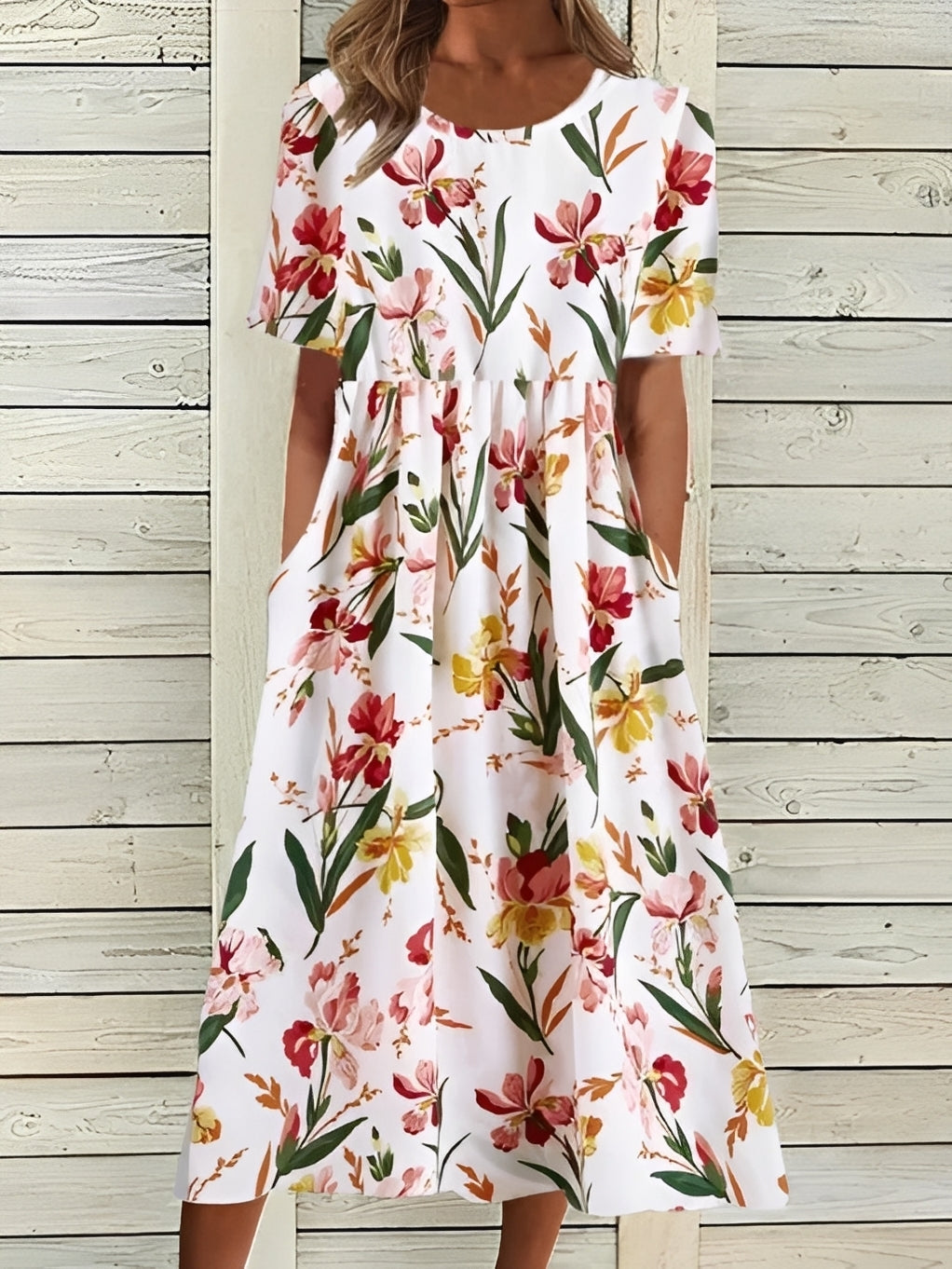 Damen Midikleid – Elegantes Kleid mit floralem Design und fließender Passform