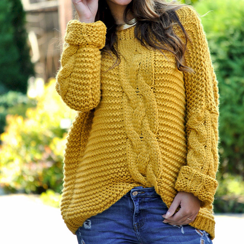 Chunky Knit Damenpullover mit Zopfmuster | Grobstrickpullover mit Überschnittenen Schultern