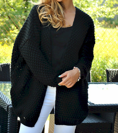 Damen Strickjacke mit Lochmuster | Lange Grobstrickjacke mit Offenem Schnitt & Lockerem Stil