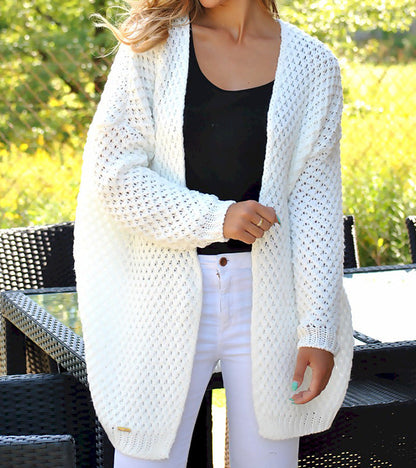 Damen Strickjacke mit Lochmuster | Lange Grobstrickjacke mit Offenem Schnitt & Lockerem Stil