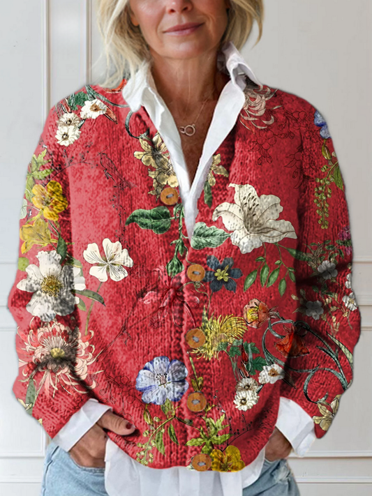 Vintage Floral Cardigan Damen | Knopf-Design & Weicher Strick für Herbst & Alltag