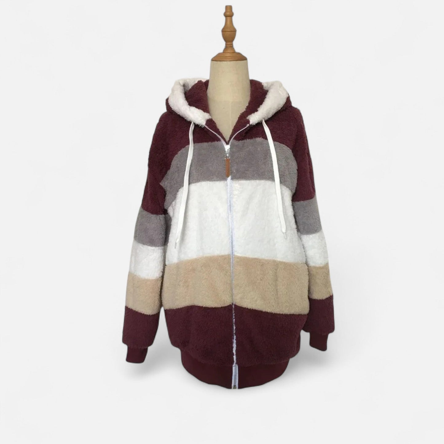 Triswina | Damen Oversized Jacke mit Kapuze – Gestreifte Herbst/Winter Eleganz