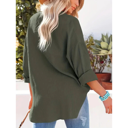 Alifair | Damen Bluse in Unifarbe mit Knopfleiste & Hemdkragen – Elegante Langarmbluse mit Brusttasche für Büro & Freizeit