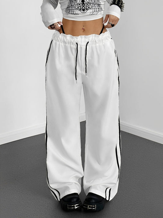 Damen Weite Gerade-Hose mit Seitenstreifen – Lässige Freizeit- und Streetwearhose für Alltag und entspannte Outfits