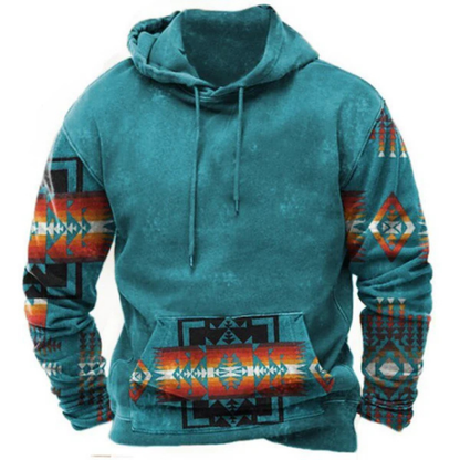 Brayden | Herren Tribal Hoodie Longline mit Kängurutasche | Lässiger Streetwear-Pullover