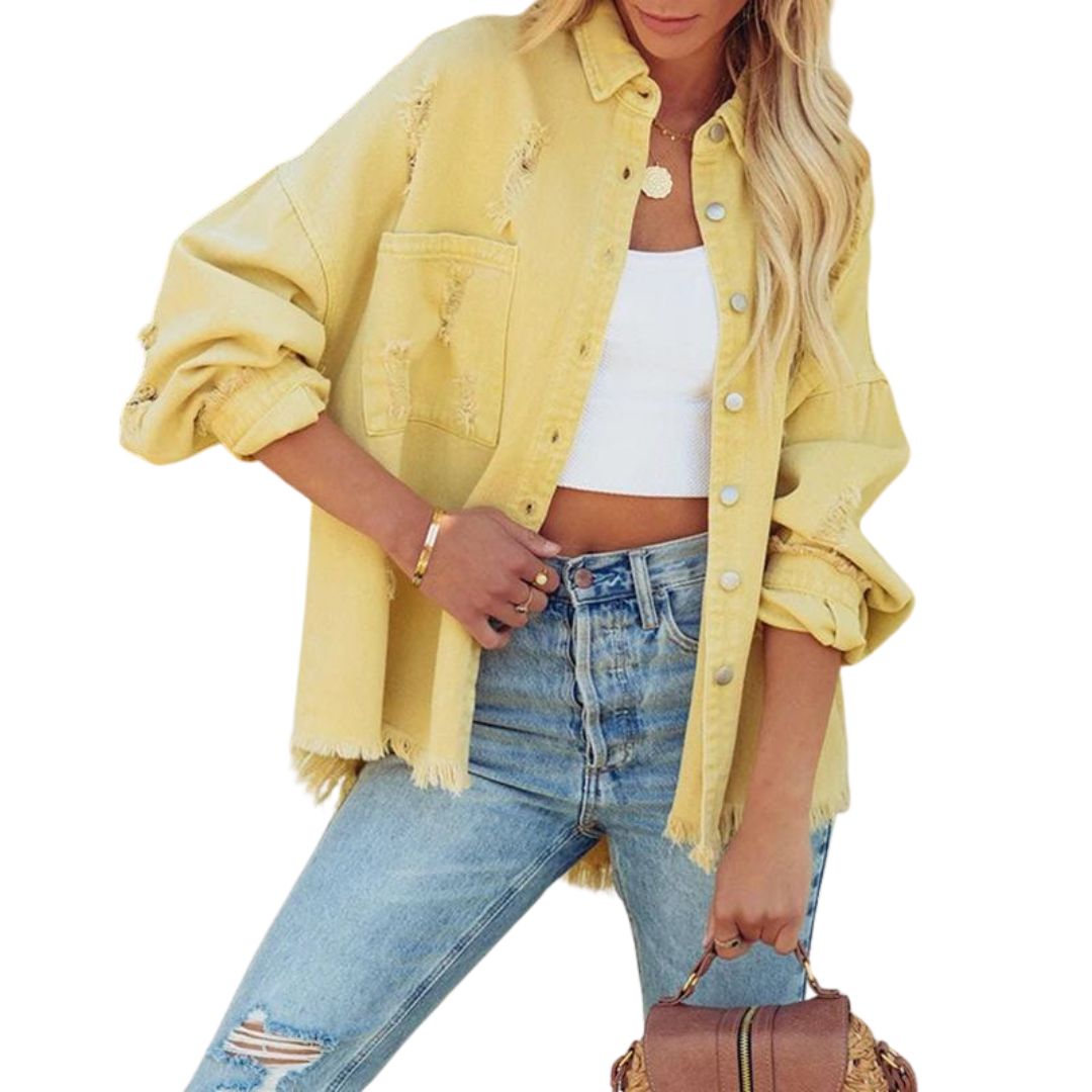 Emmaa | Damen Jeansjacke mit Hemdkragen, Brusttaschen & Used‑Look – Stilvolle Freizeitjacke aus Denim