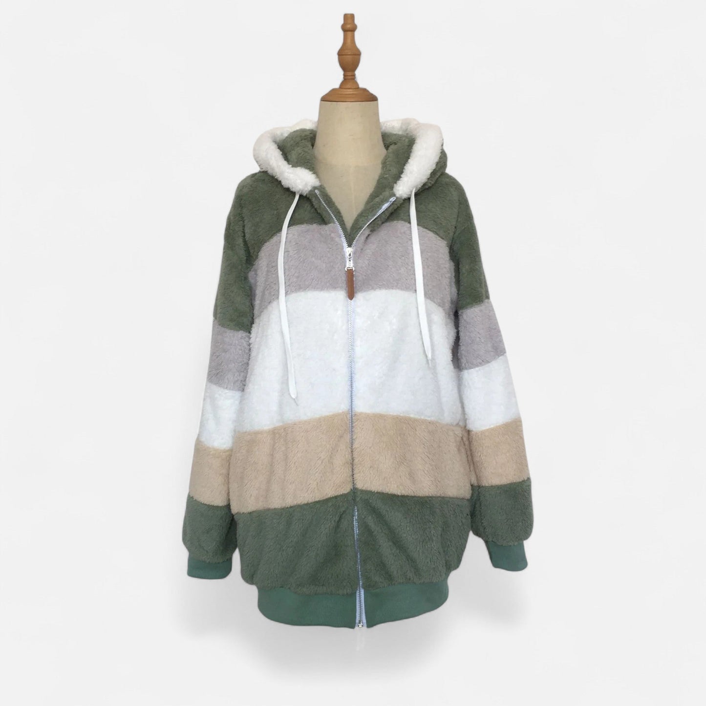 Triswina | Damen Oversized Jacke mit Kapuze – Gestreifte Herbst/Winter Eleganz