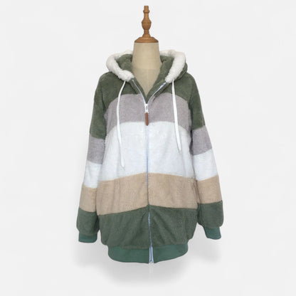 Triswina | Damen Oversized Jacke mit Kapuze – Gestreifte Herbst/Winter Eleganz