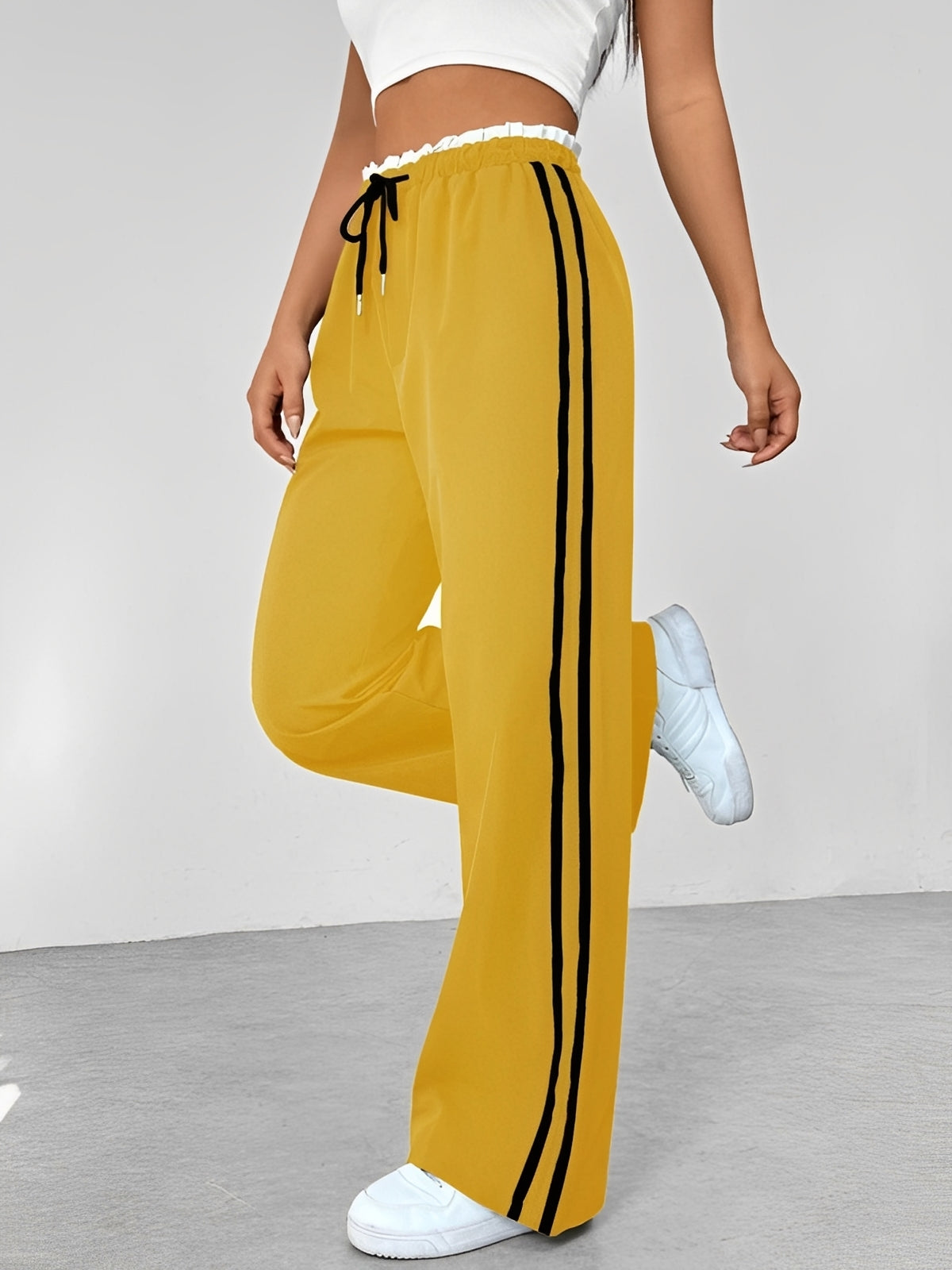 Damen Weite Gerade-Hose mit Seitenstreifen – Lässige Freizeit- und Streetwearhose für Alltag und entspannte Outfits