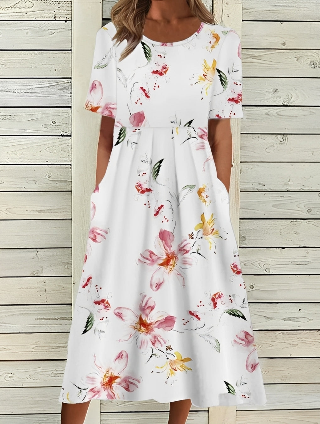 Damen Midikleid – Elegantes Kleid mit floralem Design und fließender Passform