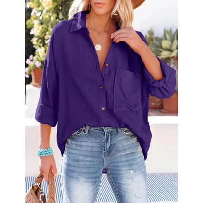 Alifair | Damen Bluse in Unifarbe mit Knopfleiste & Hemdkragen – Elegante Langarmbluse mit Brusttasche für Büro & Freizeit