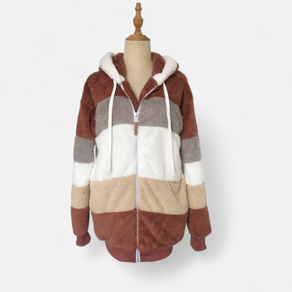 Triswina | Damen Oversized Jacke mit Kapuze – Gestreifte Herbst/Winter Eleganz