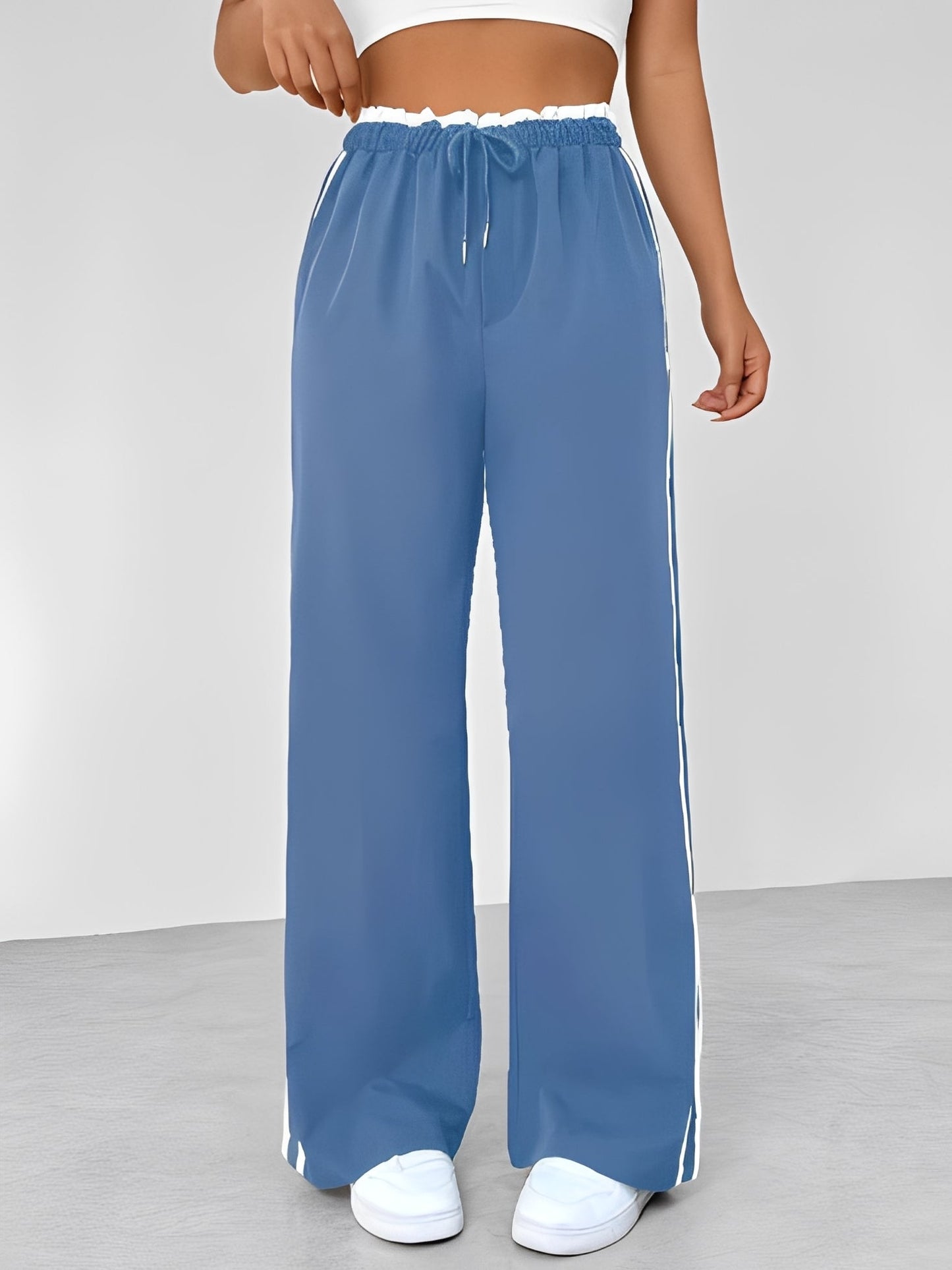 Damen Weite Gerade-Hose mit Seitenstreifen – Lässige Freizeit- und Streetwearhose für Alltag und entspannte Outfits