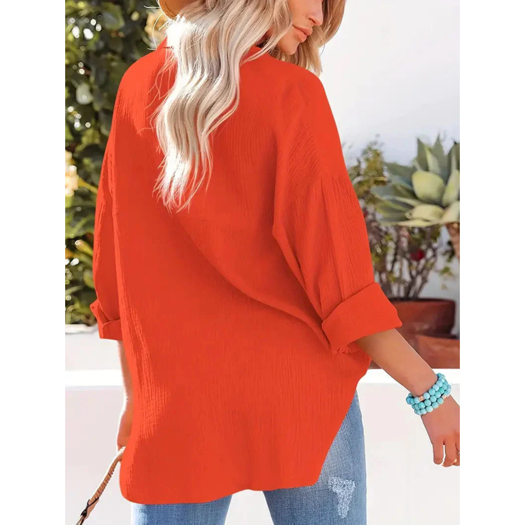 Alifair | Damen Bluse in Unifarbe mit Knopfleiste & Hemdkragen – Elegante Langarmbluse mit Brusttasche für Büro & Freizeit