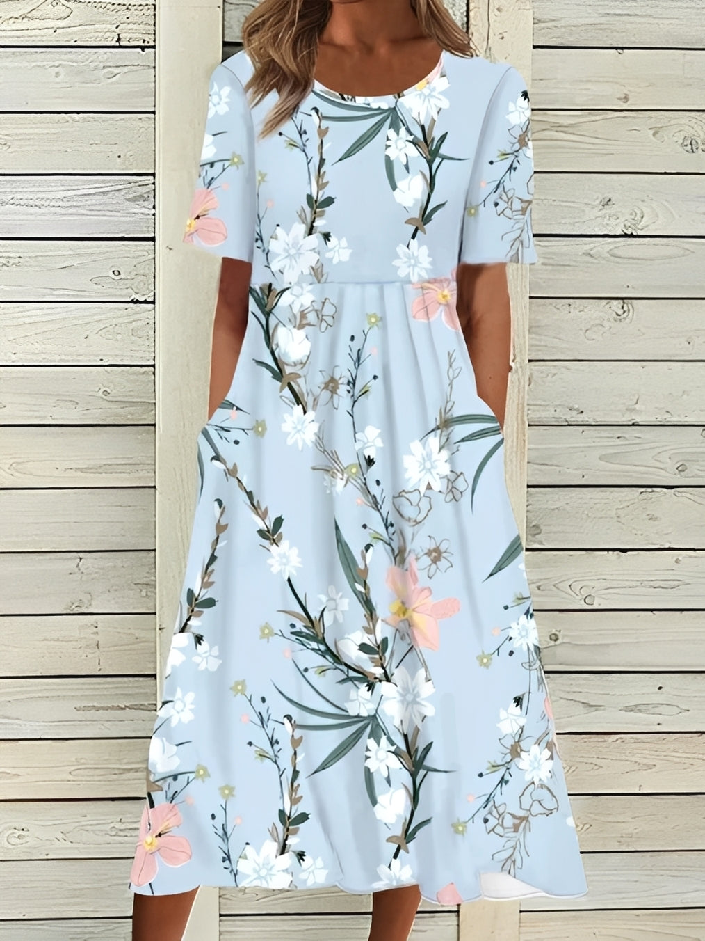 Damen Midikleid – Elegantes Kleid mit floralem Design und fließender Passform