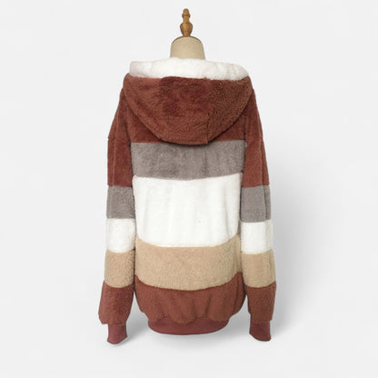 Triswina | Damen Oversized Jacke mit Kapuze – Gestreifte Herbst/Winter Eleganz