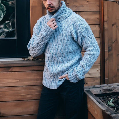 Herren Grobstrickpullover | Hoher Kragen & Strukturiertes Zopfdesign | Warm & Stilvoll