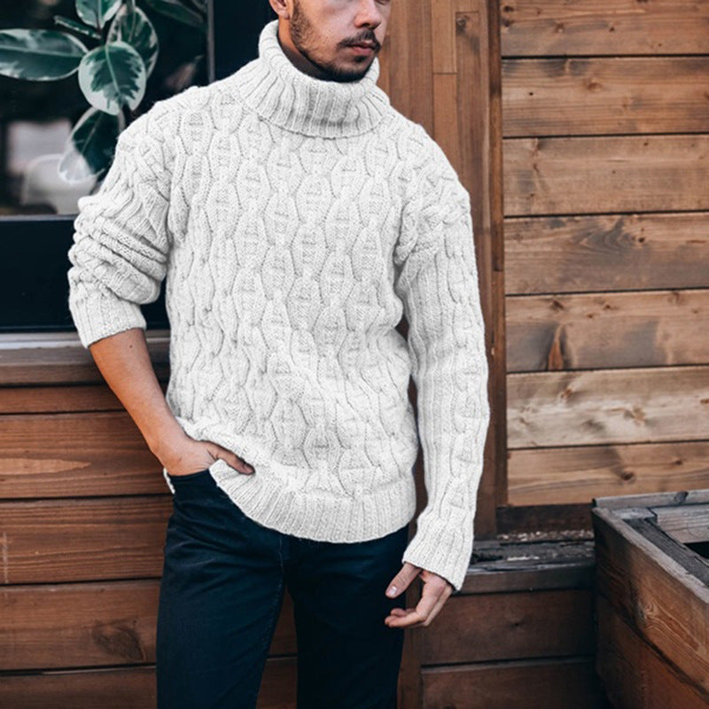 Herren Grobstrickpullover | Hoher Kragen & Strukturiertes Zopfdesign | Warm & Stilvoll