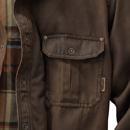 Wachsjacke Bomberstil Herren | Lässige Hemdjacke mit warmem Flanellfutter