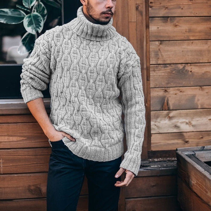 Herren Grobstrickpullover | Hoher Kragen & Strukturiertes Zopfdesign | Warm & Stilvoll