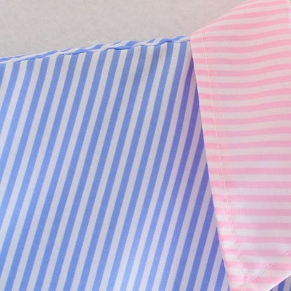 Squichie | Damen Oversize-Bluse mit Reverskragen, Knopfleiste & mehrfarbigen Streifen