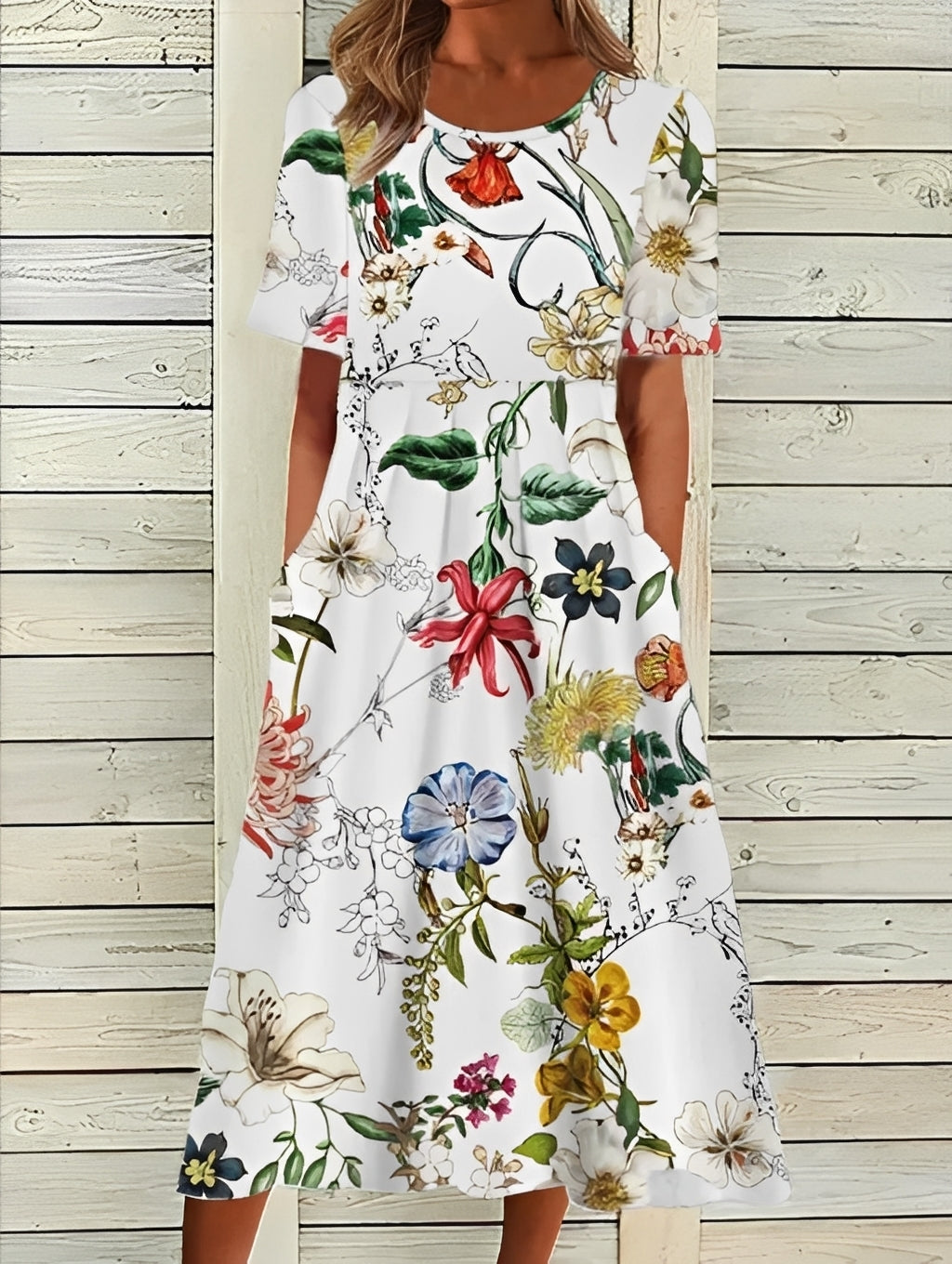 Damen Midikleid – Elegantes Kleid mit floralem Design und fließender Passform