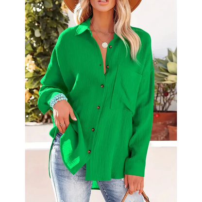 Alifair | Damen Bluse in Unifarbe mit Knopfleiste & Hemdkragen – Elegante Langarmbluse mit Brusttasche für Büro & Freizeit