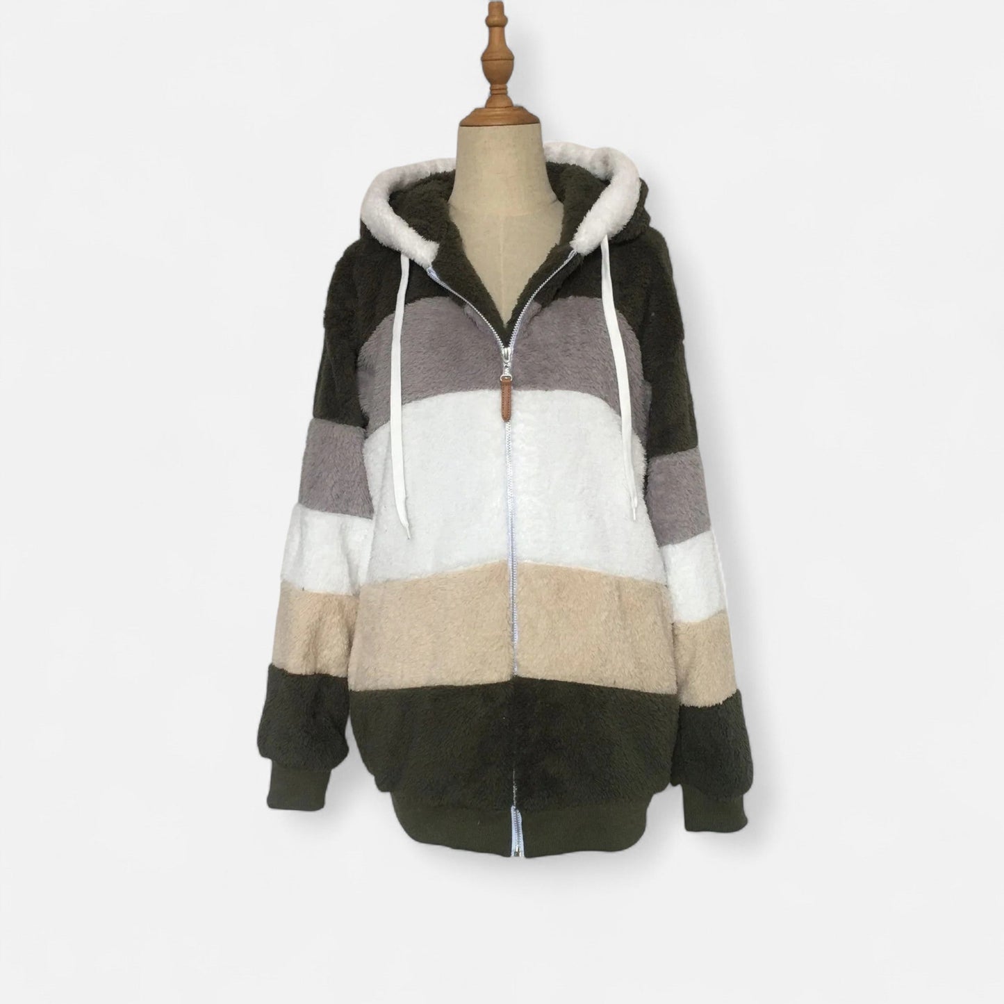 Triswina | Damen Oversized Jacke mit Kapuze – Gestreifte Herbst/Winter Eleganz