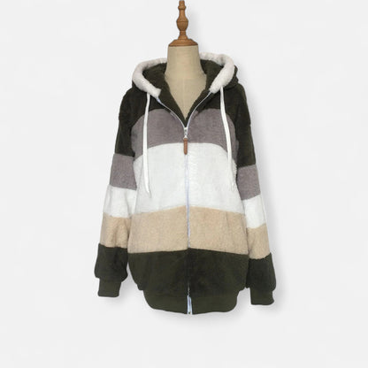 Triswina | Damen Oversized Jacke mit Kapuze – Gestreifte Herbst/Winter Eleganz