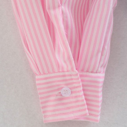 Squichie | Damen Oversize-Bluse mit Reverskragen, Knopfleiste & mehrfarbigen Streifen