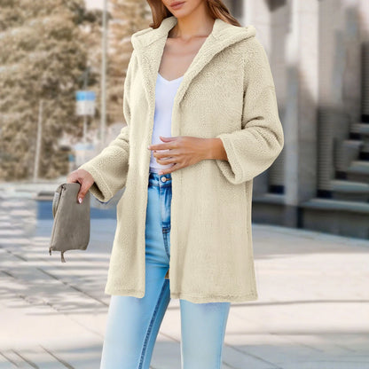 Adina | Damen Teddyjacke mit Kapuze & lockerer Passform