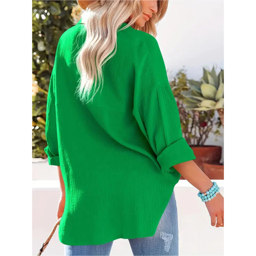 Alifair | Damen Bluse in Unifarbe mit Knopfleiste & Hemdkragen – Elegante Langarmbluse mit Brusttasche für Büro & Freizeit