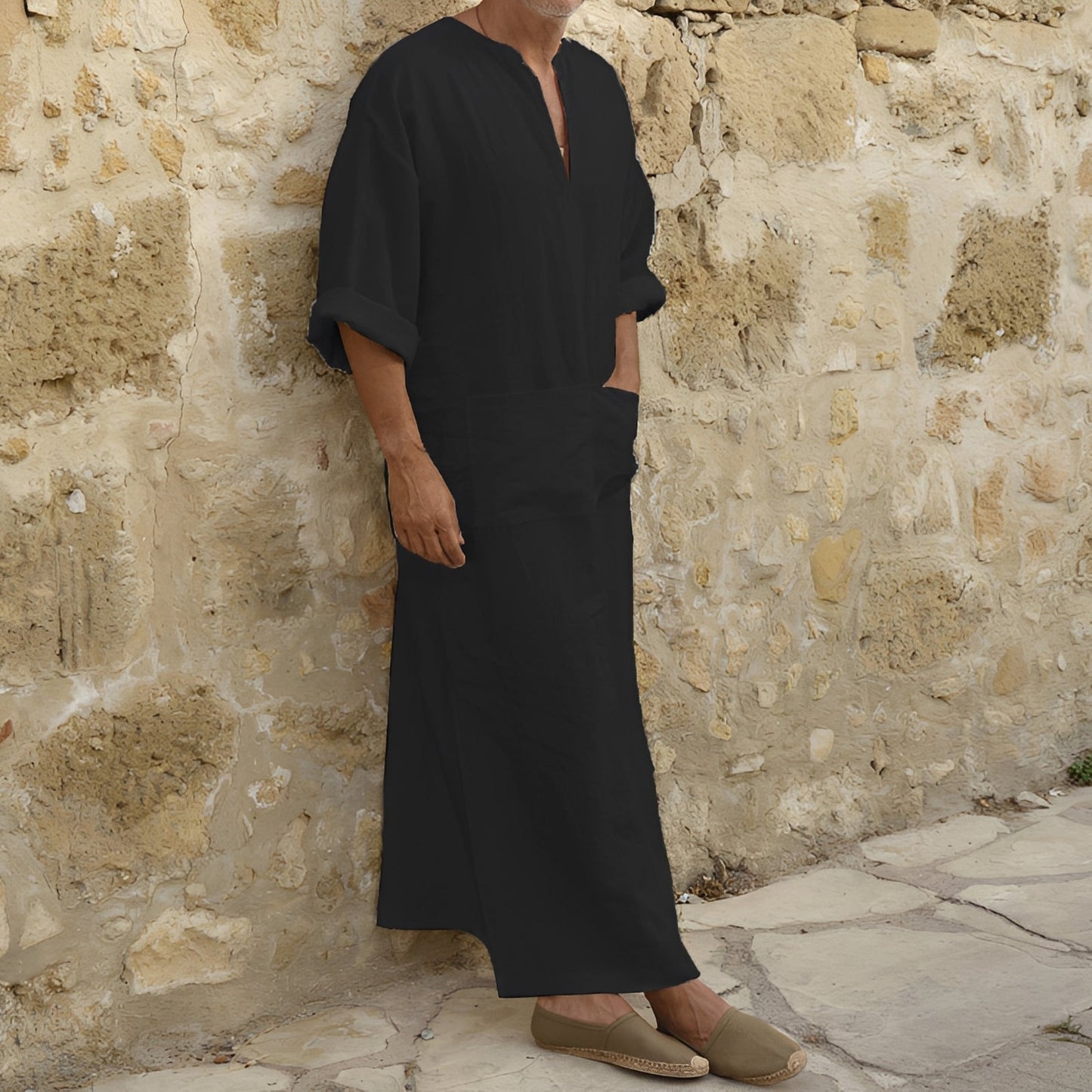 Herren Hemdkleid – Langes, minimalistisches Kleid mit Seitenschlitz