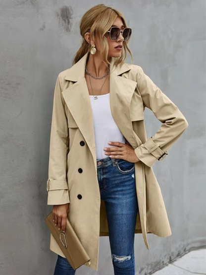 Sharlotte | Damen Trenchcoat mit Doppelreiher, Taillengürtel & Klassischem Design