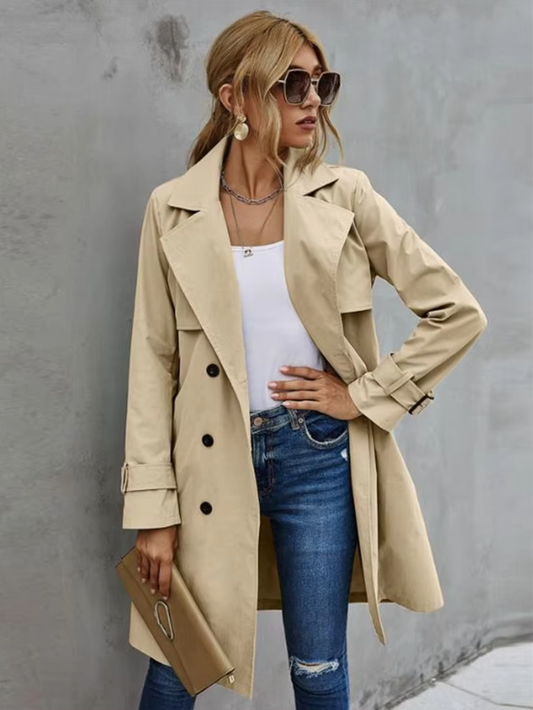 Sharlotte | Damen Trenchcoat mit Doppelreiher, Taillengürtel & Klassischem Design