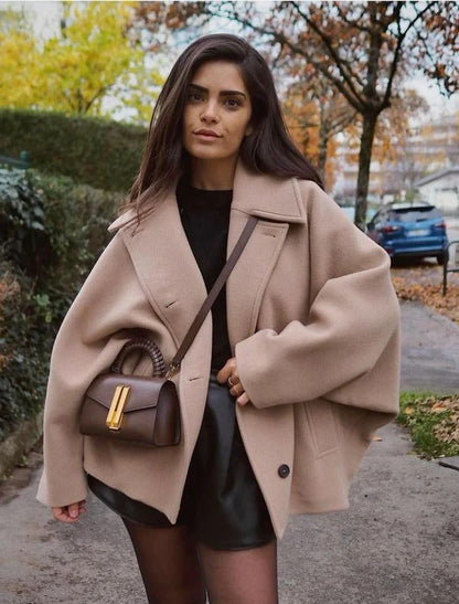 Damen Oversize Wolljacke mit weitem Ärmel | Stylischer Winter-Layer für City & Alltag