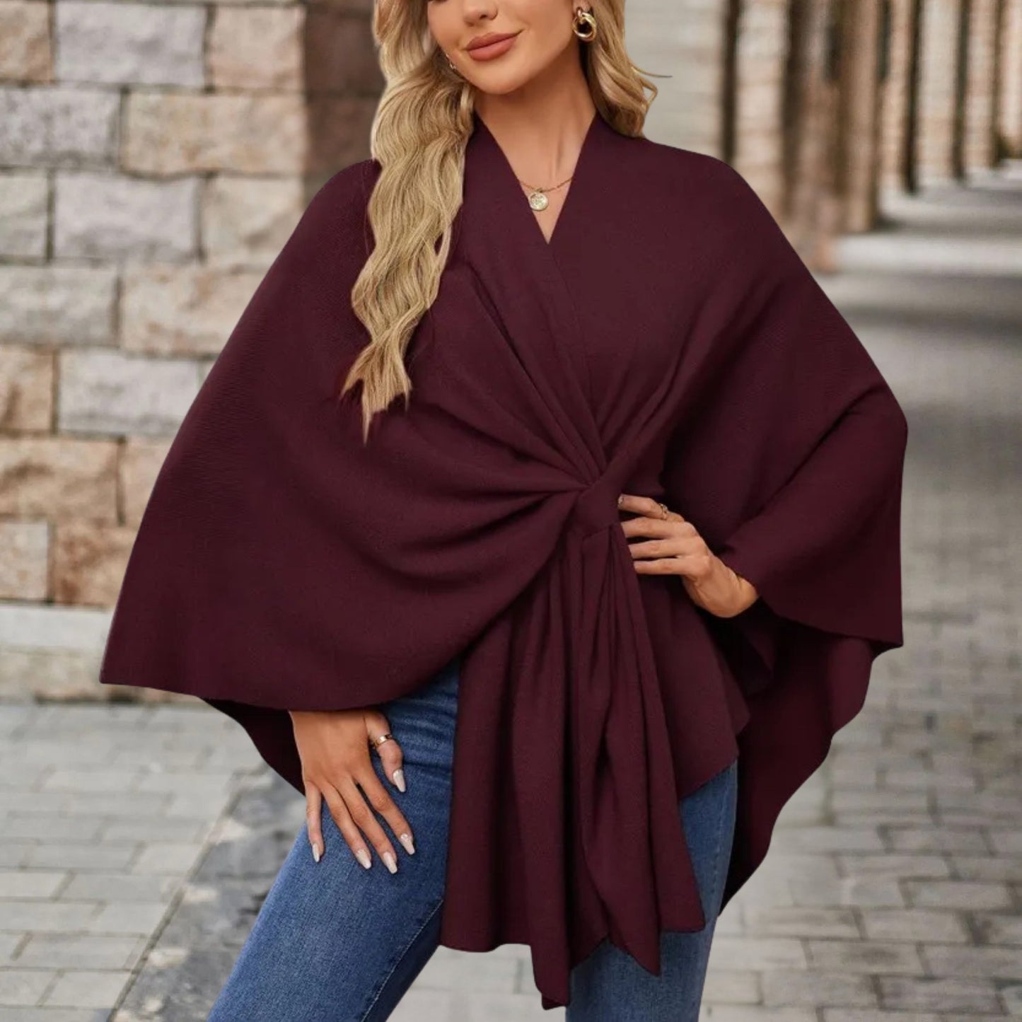 Elegantes Wickel-Poncho-Top Damen | Stilvolle Leichtigkeit & femininer Chic