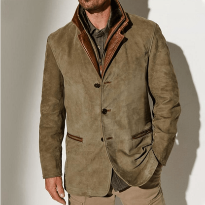 Leo | Herren Blazer Winterjacke in Khaki, Vintage Stil mit Knöpfen, Moderne Übergangsjacke